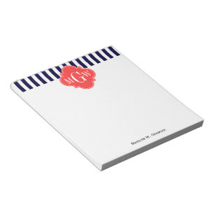 Bloc-note Marine Blancs Corail Rouge Quatrefoil 3 Monogramme