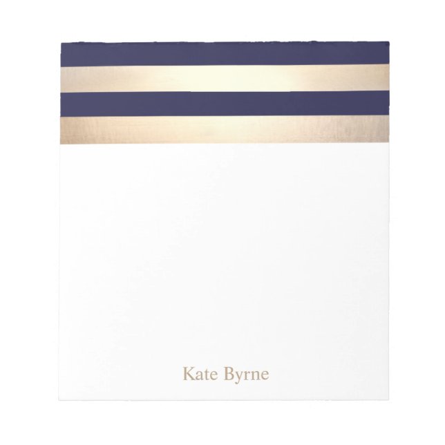 Bloc-note Marine Blue Faux Gold Foil Strips Nom (Devant)