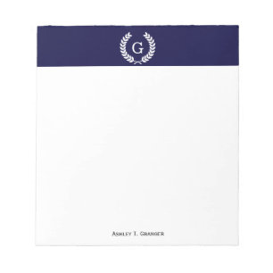 Bloc-note Marine Blue What Blé Laurel Wreath Initial Monogra