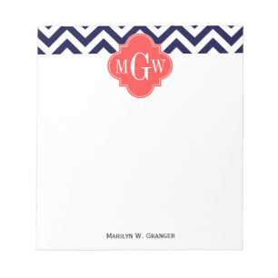 Bloc-note Marine Lg Chevron Corail Rouge Quatrefoil 3 Monogr