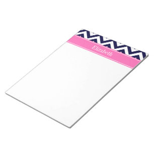 Bloc-note Marine Lg Chevron HotPink2 Quatrefeuille Monogramm