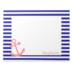 Bloc-note Marine personnalisée bleu et rose pâle