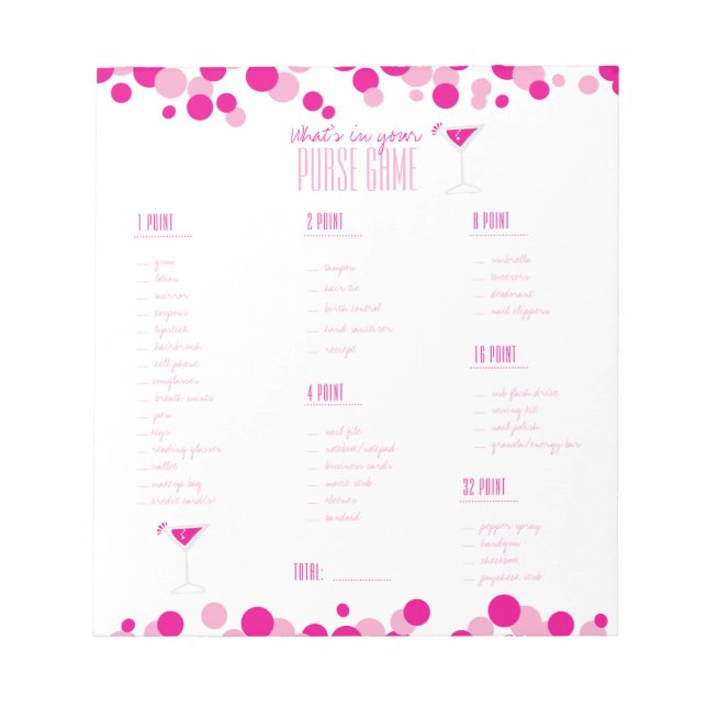 Bloc-note Martini What's in Your Purse Bridal Game Notepad (Devant)