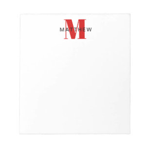 Bloc-note Masculine Initial/Nom Monogramme Noir et Rouge