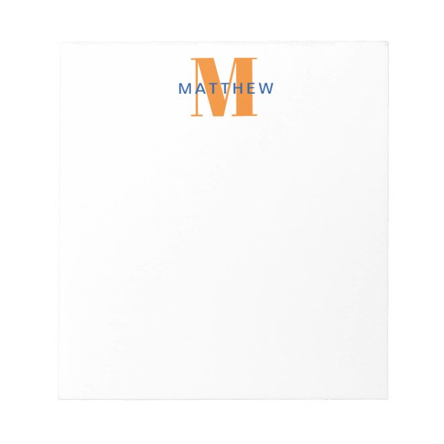 Bloc-note Masculine Initial/Nom Monogramme orange et bleu (Devant)