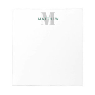 Bloc-note Masculine Initial/Nom Monogramme Vert foncé et gri