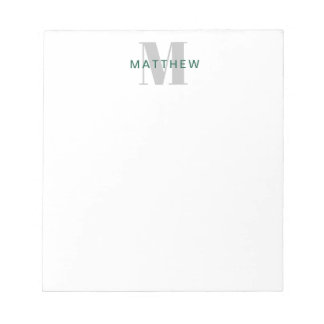 Bloc-note Masculine Initial/Nom Monogramme Vert foncé et gri