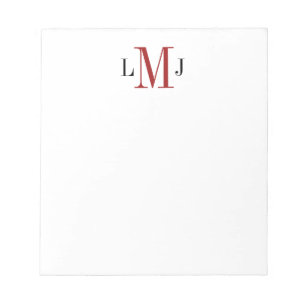 Bloc-note Masculine simple Monogramme initial Noir et Rouge