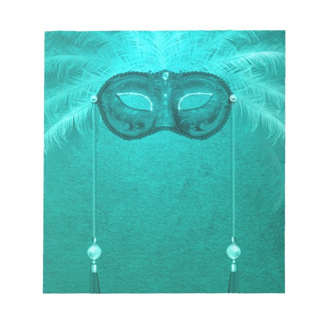 Bloc-note Masque mascarisé en plumes élégant turquoise vinta (Devant)