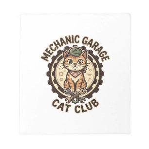 Bloc-note Mécanicien Garage Chat POD Vector Art - Mécanicien