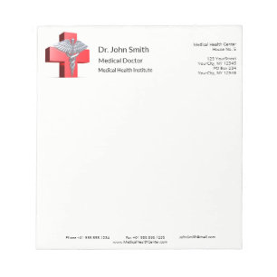 Bloc-note Medical 3D Caduceus Cross Red Silver