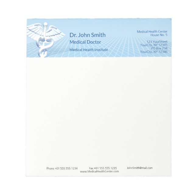 Bloc-note Médicale blanc 3D Caduceus Blue Design (Devant)