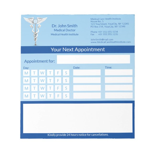 Bloc-note Médicale Blanc Caduceus Dentaire (Devant)