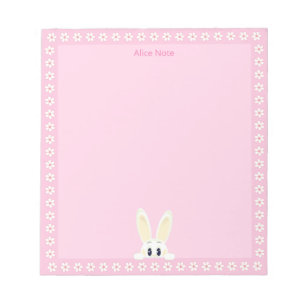 Bloc-note Mélange lapin blanc et fleurs blanches sur simple