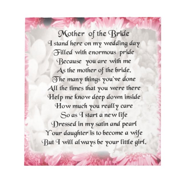 Bloc-note Mère du poème de mariée - Design floral rose (Devant)