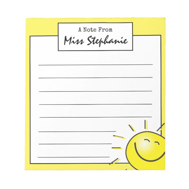 Bloc-note Mignonne Sunshine Face Sourire de l'enseignant (Devant)
