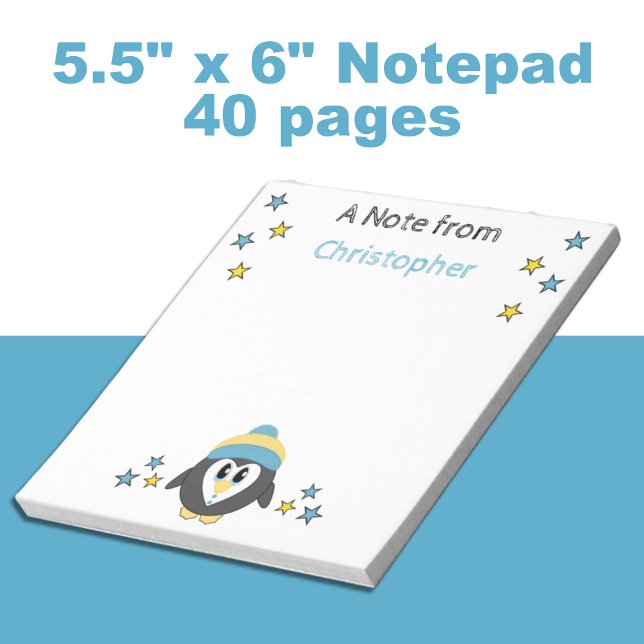 Bloc-note Mignonnes étoiles de pingouin et nom enfants bleus (Créateur téléchargé)