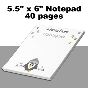 Bloc-note Mignonnes étoiles de pingouin et nom enfants gris
