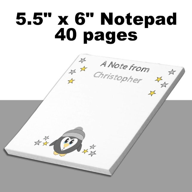 Bloc-note Mignonnes étoiles de pingouin et nom enfants gris (Créateur téléchargé)