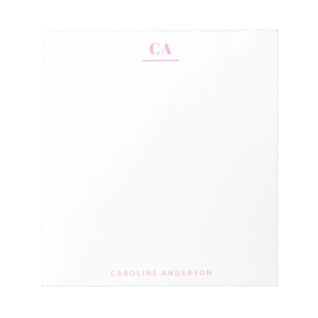Bloc-note Minimalist Modern Simple Pink Monogram Personal  (Devant)