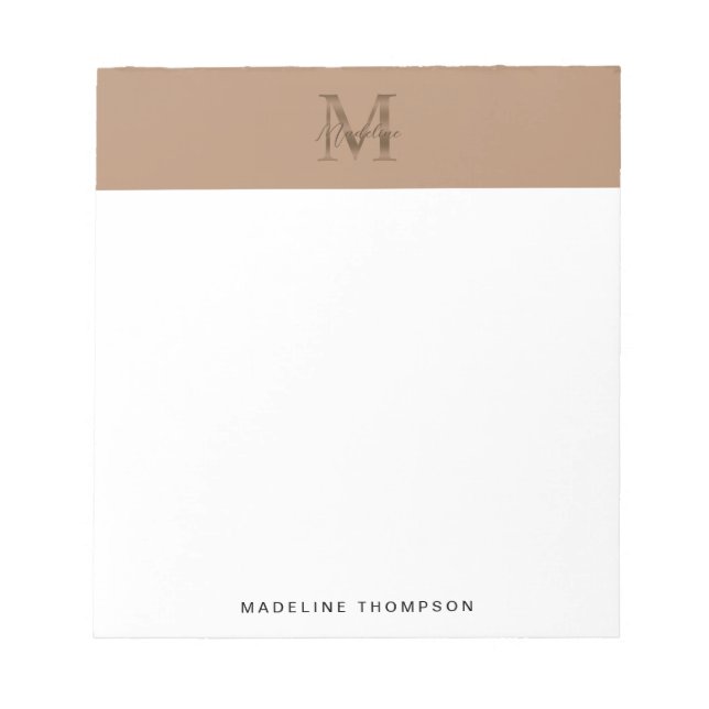 Bloc-note Minimalist Script Metallic Taupe Gold Monogram (Devant)