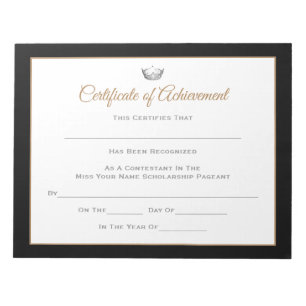 Bloc-note Miss America style Pageant Certificates-Achievmnt