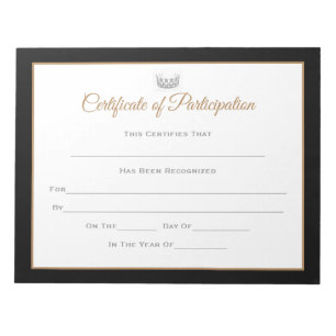 Bloc-note Miss USA style Pageant Certificats-Participation