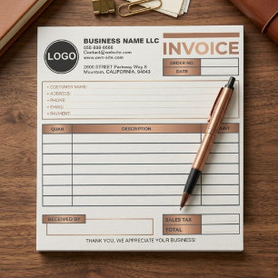 Bloc-note Modèle de facture commerciale avec logo personnali
