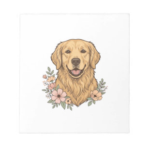 Bloc-note Modèle de gravure vintage floral Golden Retriever_