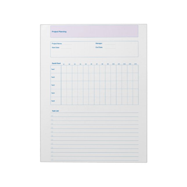 Bloc-note Modèle de planification de projet, feuille de plan (Tourné)