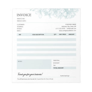 Bloc-note Modèle de vente de factures commerciales florales
