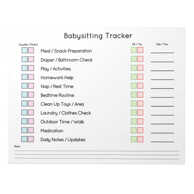 Bloc-note Modern Babysitting Tracker Task Planner (Devant)