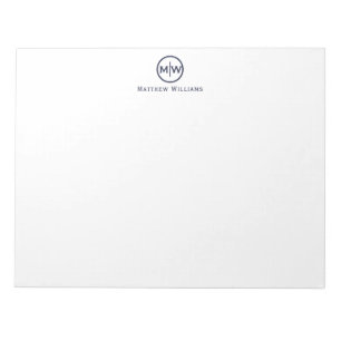 Bloc-note Moderne Elegant Marine Cercle Bleu Monogramme init