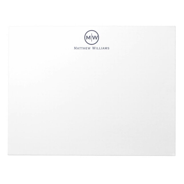 Bloc-note Moderne Elegant Marine Cercle Bleu Monogramme init (Devant)