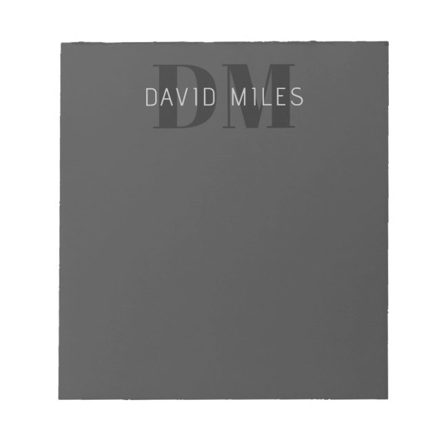 Bloc-note Moderne Gris Foncé & Nom et Monogramme Modifiables (Devant)