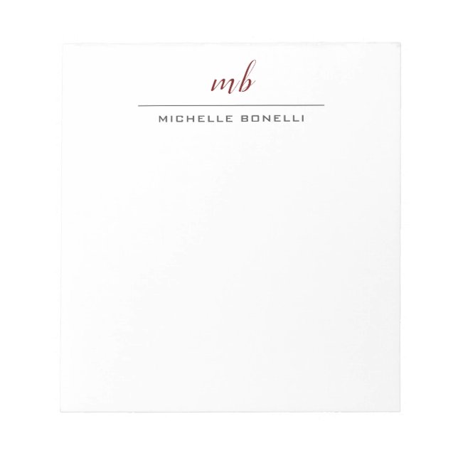 Bloc-note Moderne Monogramme Professionnel Simple Minimalist (Devant)