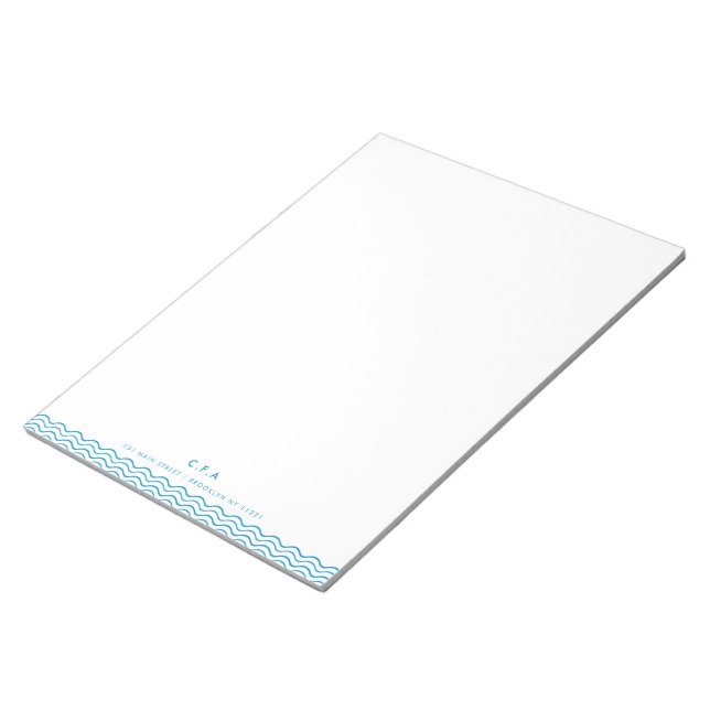 Bloc-note Moderne simple bleu formel 3 monogramme vague bord (Incliné)