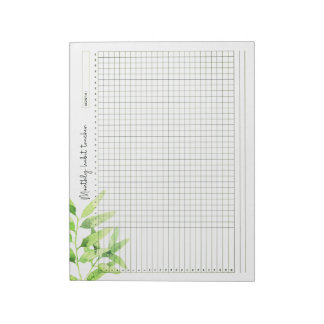 Bloc-note Mois Feuilles verts de l'aquarelle de suivi des ha