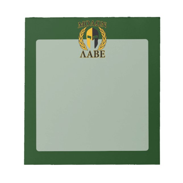 Bloc-note Molon Labe Spartan Mask Laurels sur Green (Devant)