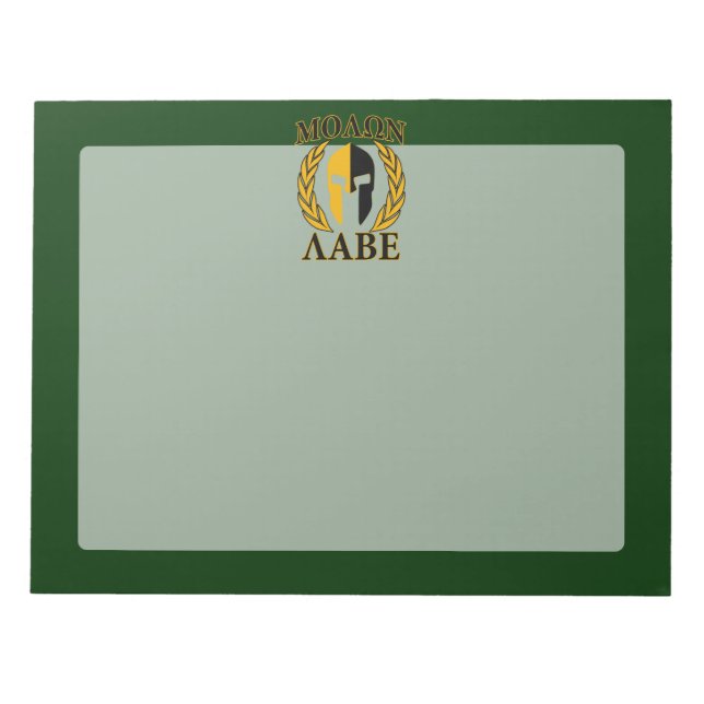 Bloc-note Molon Labe Spartan Mask Laurels sur Green (Devant)