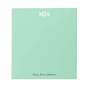 Bloc-note Monnaie vert Monogramme 3 trois lettres Initiales