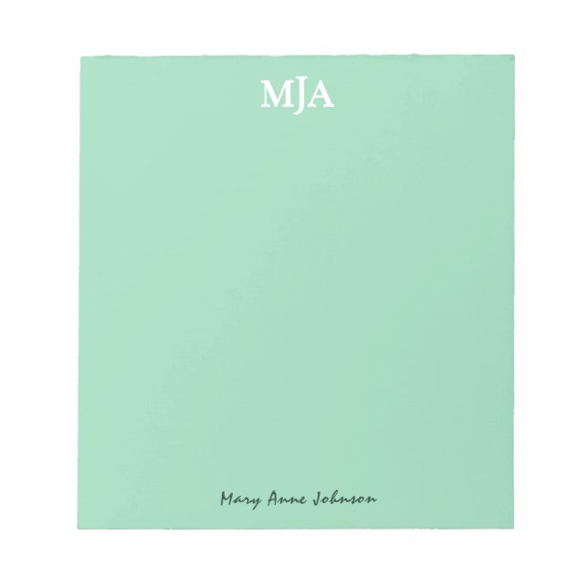 Bloc-note Monnaie vert Monogramme 3 trois lettres Initiales  (Devant)