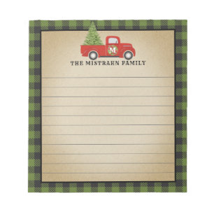 Bloc-note Monogram Christmas Red Truck Green Buffalo Plaid