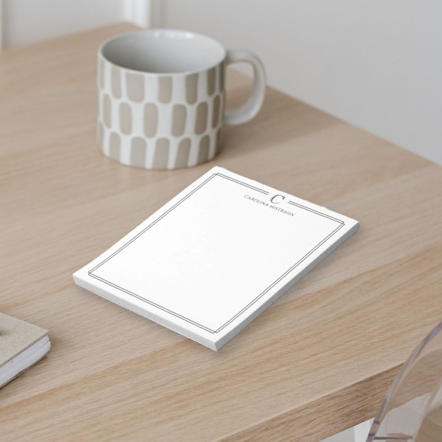 Bloc-note Monogram Elegant Black & White Border Stationery (Créateur téléchargé)