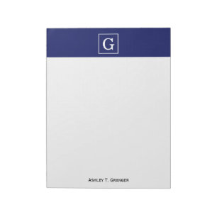 Bloc-note Monogram initial de la Navy Blue White Framed