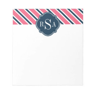 Bloc-note Monogram Pink Blue White Stripe Pattern