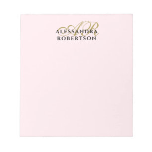 Bloc-note Monogram Rose Pâle Élégant Minimaliste Or Noir
