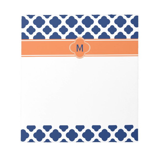 Bloc-note Monogram Royal Blue Quatrefoil Motif avec orange (Devant)