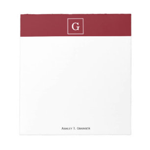 Bloc-note Monograme initial de Burgundy White Framed