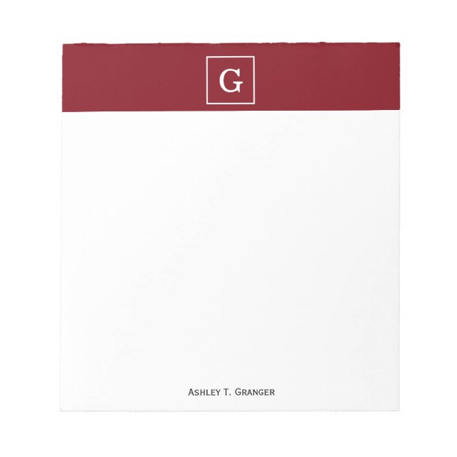 Bloc-note Monograme initial de Burgundy White Framed (Devant)